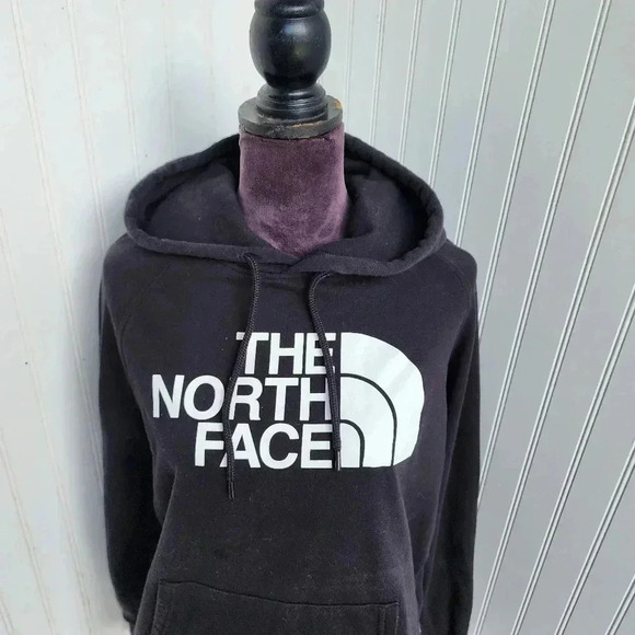 The North Face Hoodie Womens Black White Pullover Fleece Graphic Logo Pockets L - Picture 3 of 10